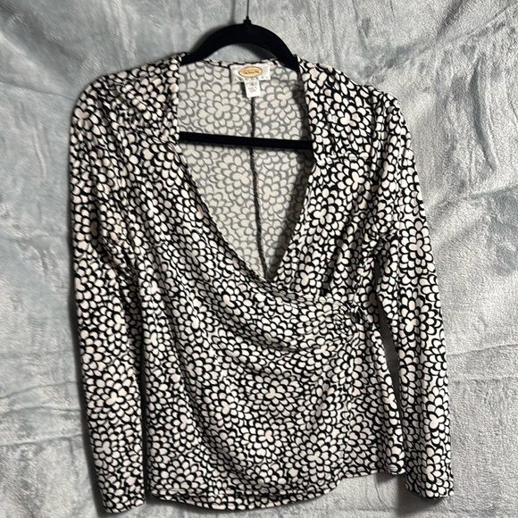 Talbots blouse 4 petite floral print wrap style rayon - Picture 1 of 9